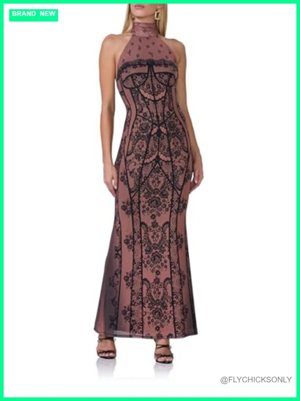 AFRM Arlette Halter Neck Open Back Bodycon Maxi Dress Sleeveless
